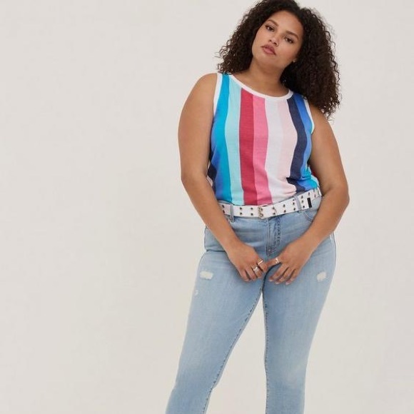 Torrid Vintage Triblend Jersey Pink White & Blue Crew Neck Tank - Picture 4 of 6